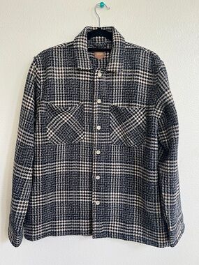 Common People Men's Thick Overshirt Jacket Shacket Plaid Navy/Cream/Brown M